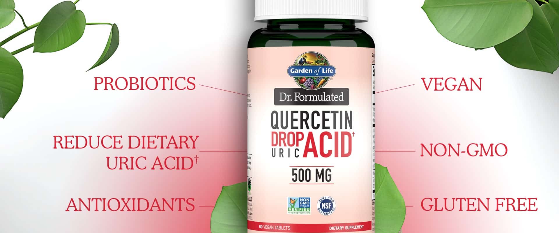 dr formulerede 500mg Quercetin ​Drop Uric Acid af Garden of Life